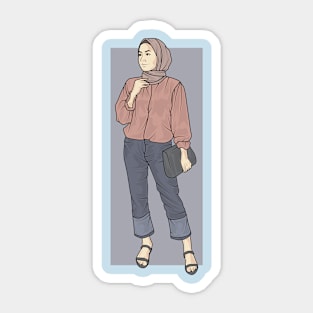 Girl In Light Orange And Jeans Sticker